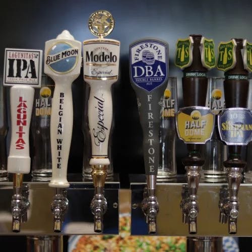 Clickable image showing Beer taps featuring IPA, Belgian White, Modelo, Firestone, and other local brews. Should open an Instagram external link to the source image.