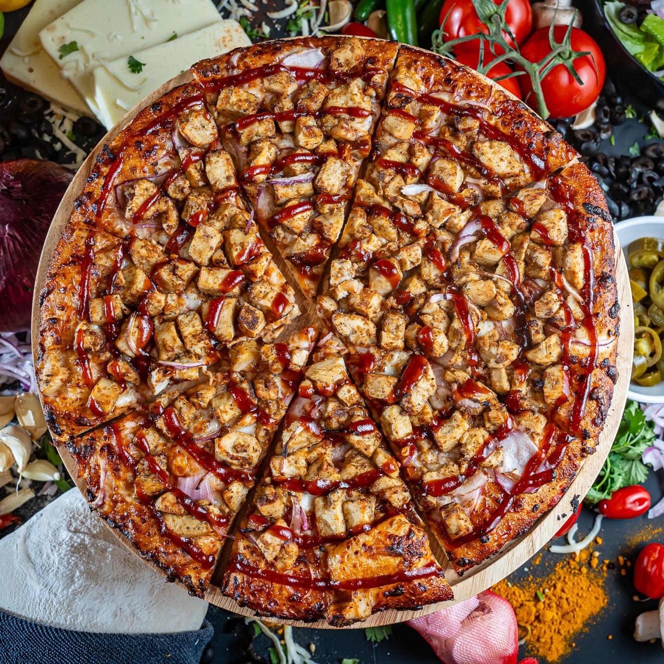 Desi BBQ Grilled Chicken Pizza